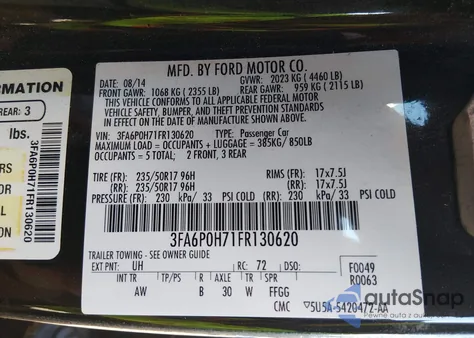2015 Ford Fusion Se from USA, damaged, VIN 3FA6P0H71FR130620